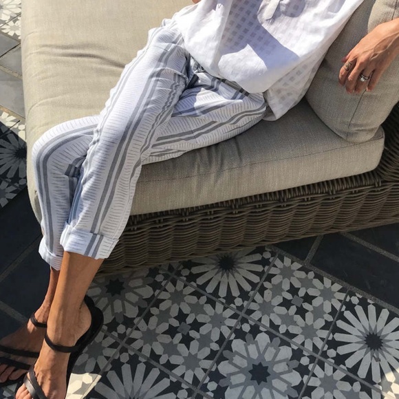 TWO NEW YORK NY The Ikat Pants In Mediterranean Blue & White Stripe Cotton O/S - Picture 5 of 16